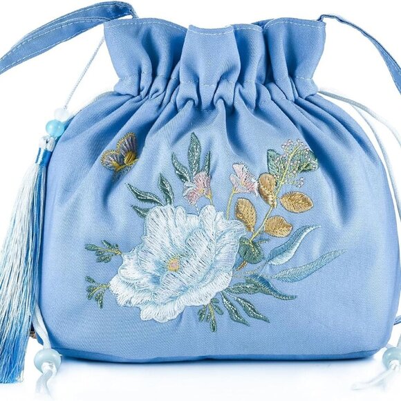 Women Chinese Hanfu Bag Floral Animal Embroidered Cloud Crossbody Drawstring Han - Picture 1 of 6